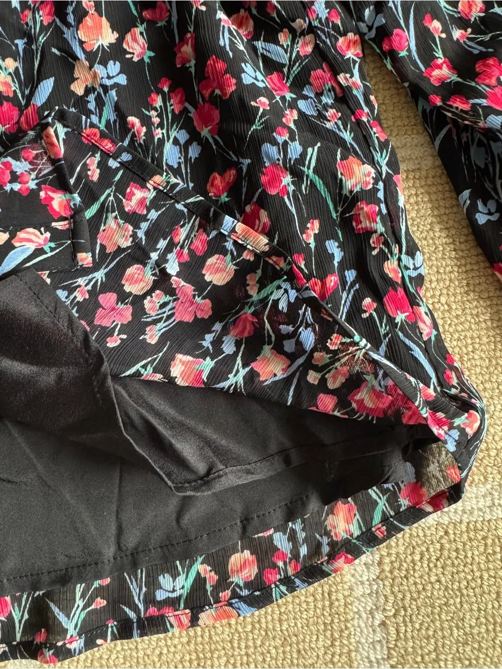 J. Crew Floral Boho Peasant Blouse Black Long Sleeve Lightweight Summer Top M